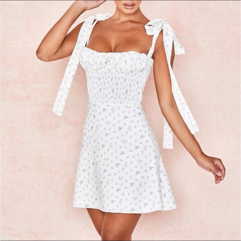 White Floral Tie-Shoulder Milkmaid Sundress